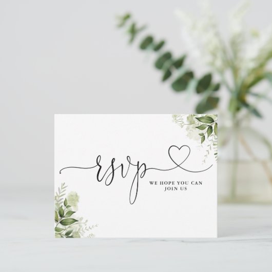 Groene Bladeren Hart Script Liedje Verzoek Uitnodiging Briefkaart (Staand voorkant)