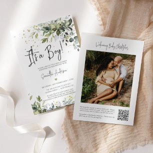 Groene bladeren Het is een Baby shower QR Code Fot Kaart