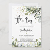 Groene bladeren Het is een Baby shower QR Code Fot Kaart (Voorkant)