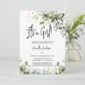 Groene bladeren Het is een Girl Baby shower QR Cod Kaart (Staand voorkant)