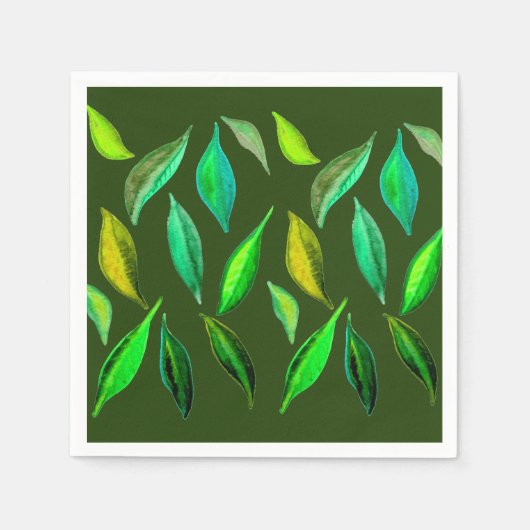 Groene bladeren illustratie waterverf picknick kun servet (Voorkant)