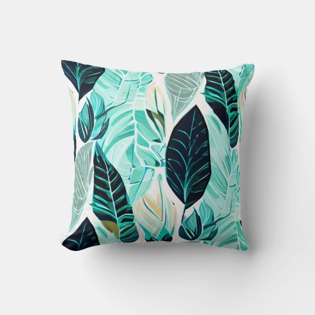 Groene bladeren in boho design kussen (Voorkant)