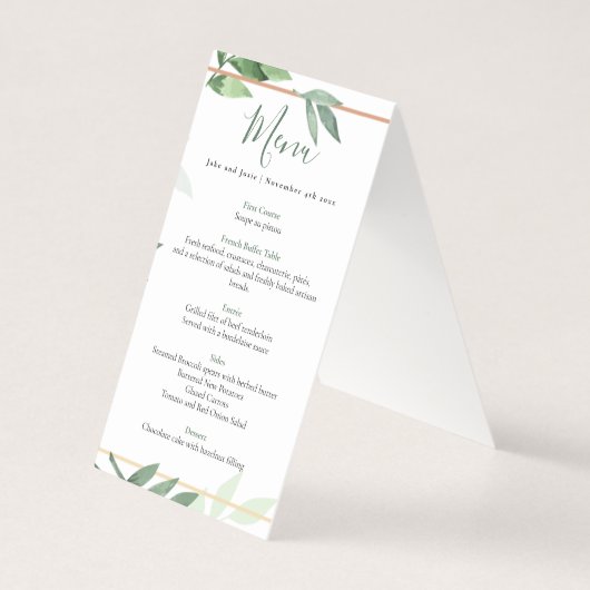 Groene bladeren in de receptietabel kaart (Achterkant)