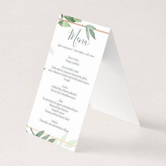 Groene bladeren in de receptietabel kaart (Voorkant)