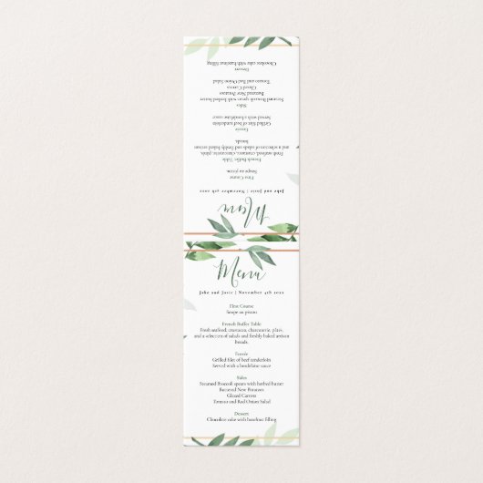 Groene bladeren in de receptietabel kaart (Buitenkant ongevouwen)