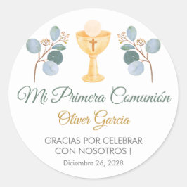 Groene bladeren in Spaans Eerste Communie Schattig Ronde Sticker