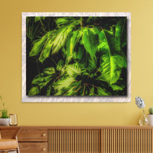 Groene bladeren in zonlicht opgespannen canvasprin canvas afdruk