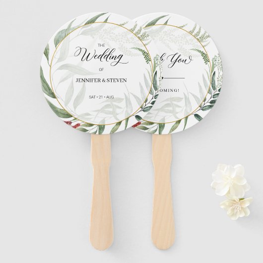 Groene bladeren krans bruiloft welkom handwaaier (Voorkant en achterkant)