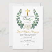 Groene bladeren krans doop uitnodiging in het Spaa (Voorkant)