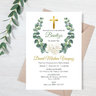 Groene bladeren krans doop uitnodiging in het Spaa