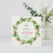 Groene Bladeren Krans Kerstfeest Uitnodiging (Staand voorkant)