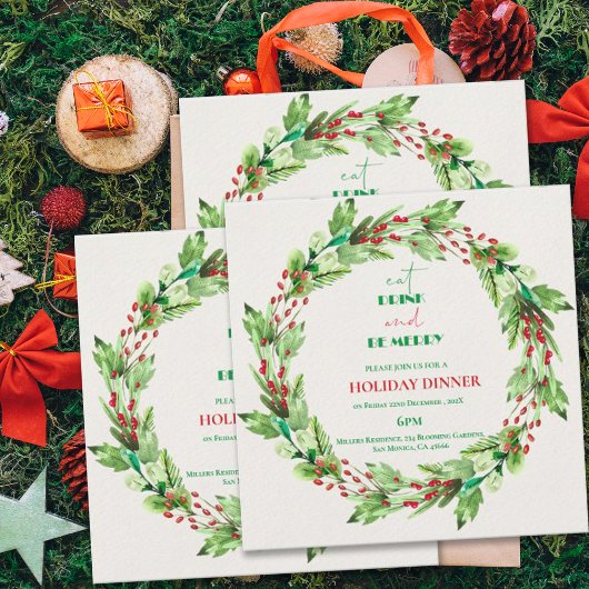 Groene Bladeren Krans Kerstfeest Uitnodiging
