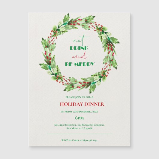 Groene Bladeren Krans Kerstfeest Uitnodiging (Voorkant)