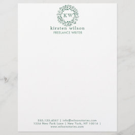 Groene bladeren krans | Monogram briefhoofd