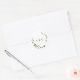 Groene bladeren krans Monogram bruiloft Ronde Sticker
