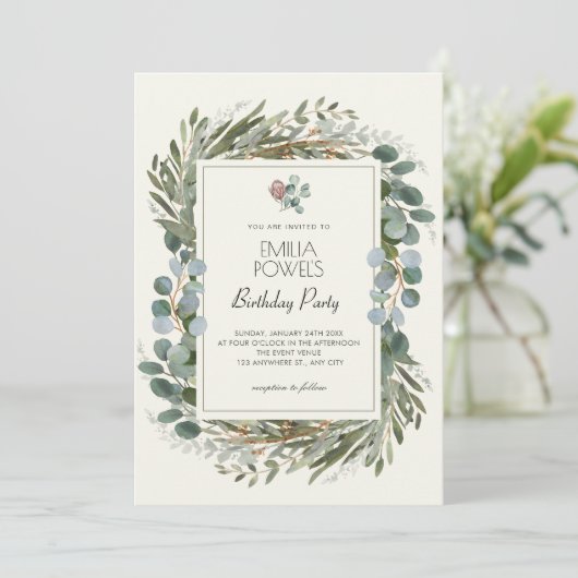 GROENE BLADEREN KRANS VERJAARDAG KAART (Staand voorkant)