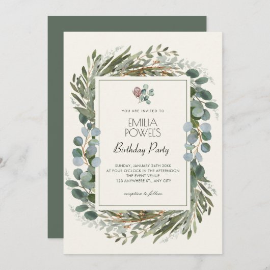 GROENE BLADEREN KRANS VERJAARDAG KAART (Voorkant / Achterkant)