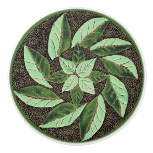 Groene bladeren Lade Trek Keramische Knop (Voorkant)