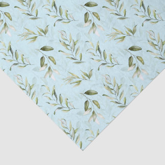 Groene Bladeren Lichtblauwe Baby Shower voor Jonge Tissuepapier