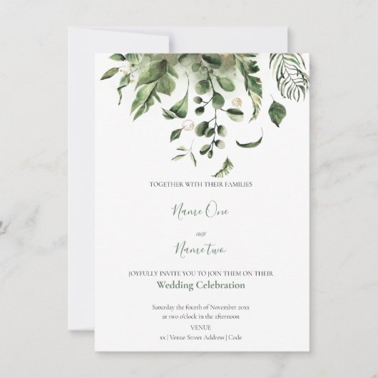 Groene bladeren lijst tuin huwelijksuitnodiging kaart (Voorkant)