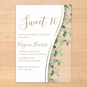Groene bladeren loof zoet zestien 16 verjaardag acryl uitnodigingen (Voorkant)