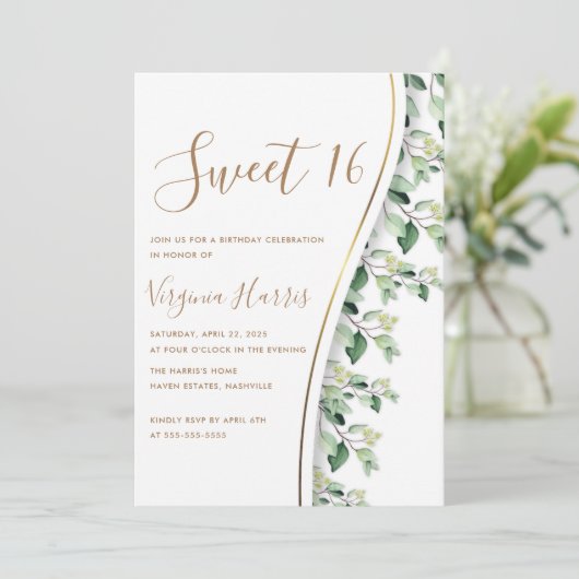 Groene bladeren loof zoet zestien 16 verjaardag kaart (Staand voorkant)