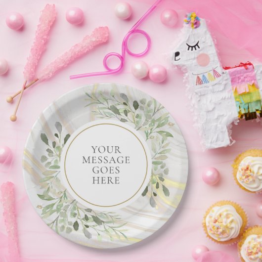 Groene Bladeren Marmer Werveling Feest Papieren Bordje (Feest)