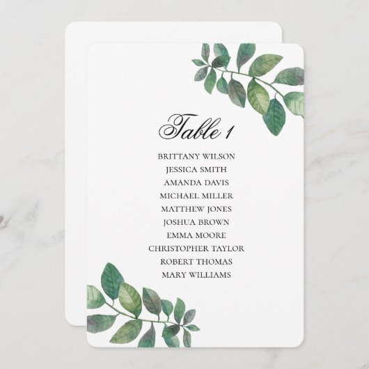 Groene bladeren met een rooster. Garden trouwplan Kaart (Voorkant / Achterkant)