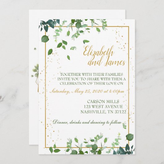 groene bladeren met gouden rand kaart (Voorkant / Achterkant)