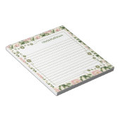 Groene bladeren met roze bloemige randen notitieblok (Schuin)