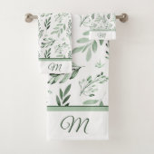 Groene bladeren monogram badhanddoek set bad handdoek (Insitu)