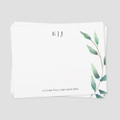 Groene bladeren Monogram Initialen op maat Notitiekaartje