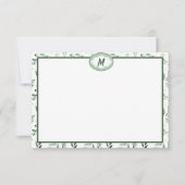 Groene bladeren monogram notitiekaartje (Voorkant)