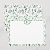 Groene bladeren monogram notitiekaartje (Voorkant / Achterkant)