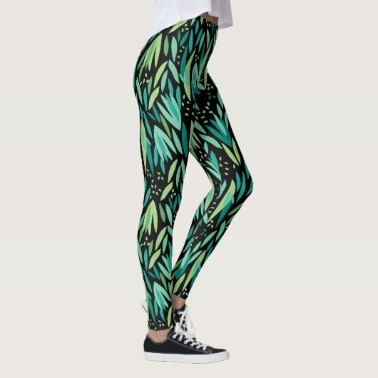 Groene bladeren naadloos patroon leggings (Rechts)