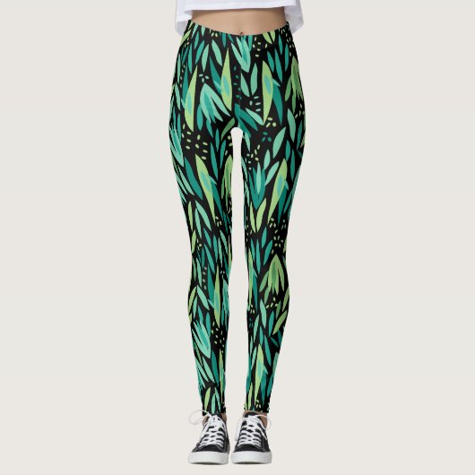 Groene bladeren naadloos patroon leggings (Voorkant)