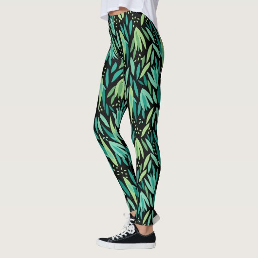 Groene bladeren naadloos patroon leggings (Links)