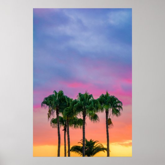 Groene bladeren onder blauwe hemel tijdens gouden  poster (Voorkant)