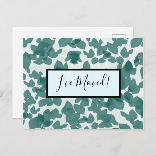 Groene bladeren op blauwe adreswijziging briefkaart (Voorkant / Achterkant)