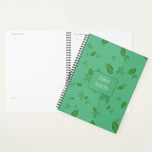 Groene bladeren op groen_ Floral Pattern Script Planner (Display)