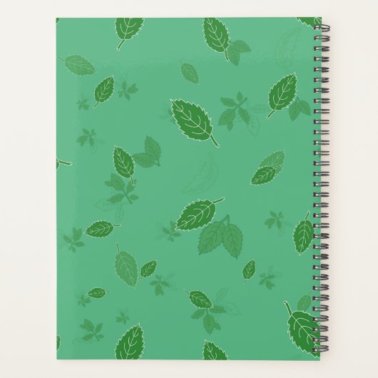 Groene bladeren op groen_ Floral Pattern Script Planner (Achterkant)