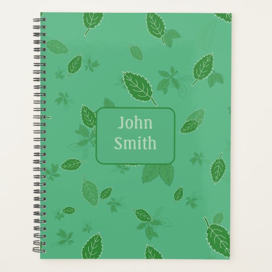 Groene bladeren op groen_ Floral Pattern Script Planner (Voorkant)