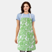 Groene bladeren op het witte All-Over Print Apron Schort (Gedragen)