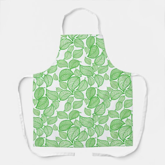 Groene bladeren op het witte All-Over Print Apron Schort (Voorkant)