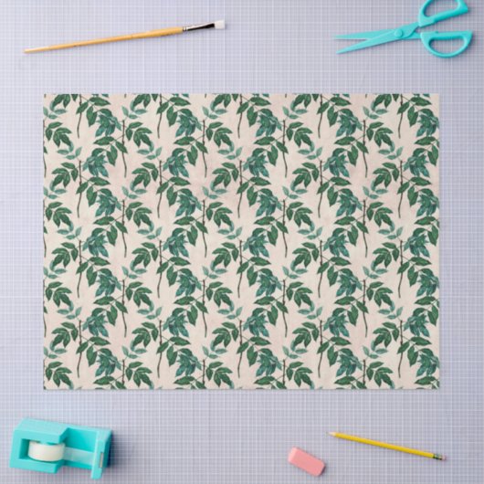 Groene bladeren op Tan-decoupage Tissuepapier (Craft)