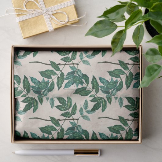 Groene bladeren op Tan-decoupage Tissuepapier (Geschenk)