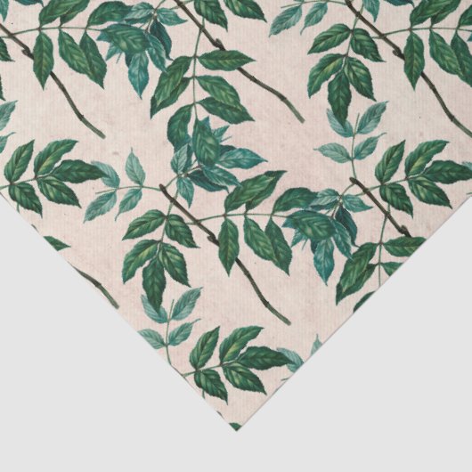 Groene bladeren op Tan-decoupage Tissuepapier (Detail)