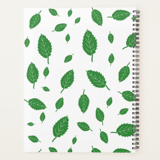 Groene bladeren op wit_ Floral Pattern Script Planner (Achterkant)