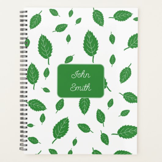 Groene bladeren op wit_ Floral Pattern Script Planner (Voorkant)