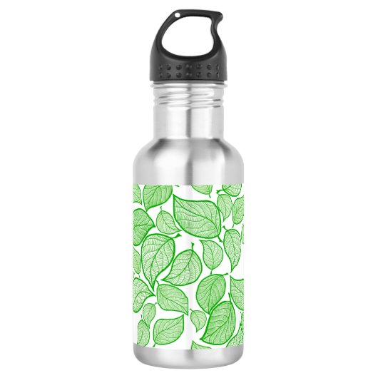 Groene bladeren op wit waterfles  (Voorkant)